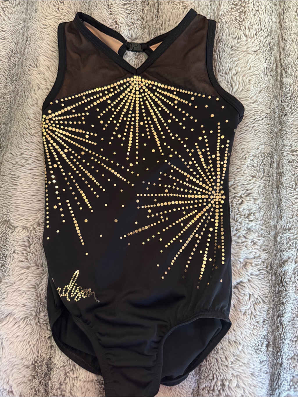 Sylvia P Find The Joy (Madison Kocian Collab) Black & Gold Leotard - Size 8